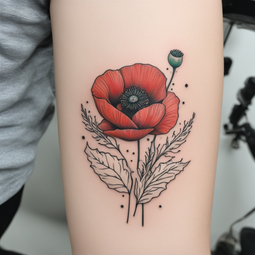 in the style of Kleine Tattoo, with a tattoo of Red Poppy