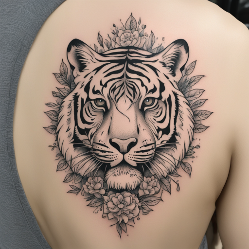 in the style of Illustrative Tattoo, with a tattoo of Tiger
