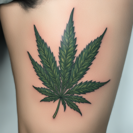 in the style of Illustrative Tattoo, with a tattoo of Cannabis Leaf