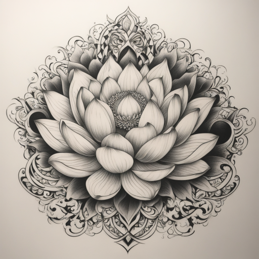 in the style of Chicano Tattoo, with a tattoo of Lotus Flower