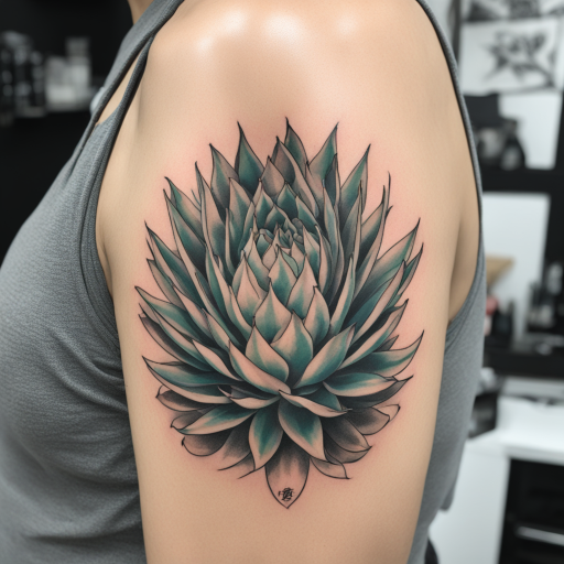 in the style of Japanese Tattoo, with a tattoo of Agave