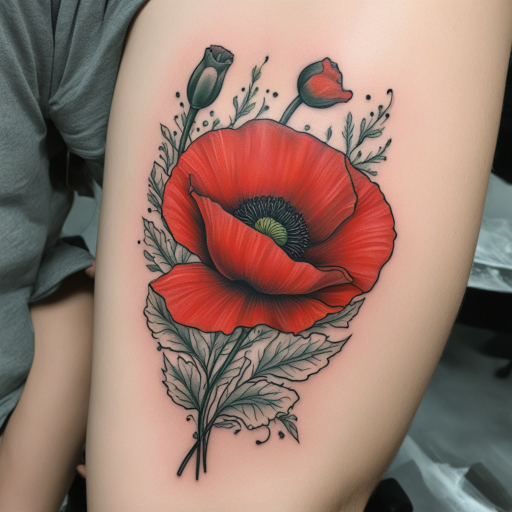 in the style of Ignorant Tattoo, with a tattoo of Red Poppy
