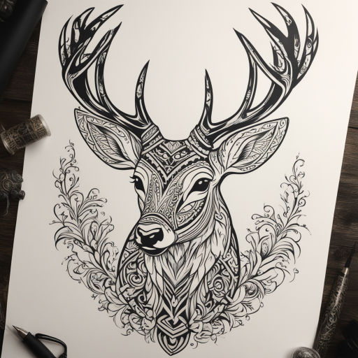 in the style of Types Of Tribal Tattoo, with a tattoo of Deer