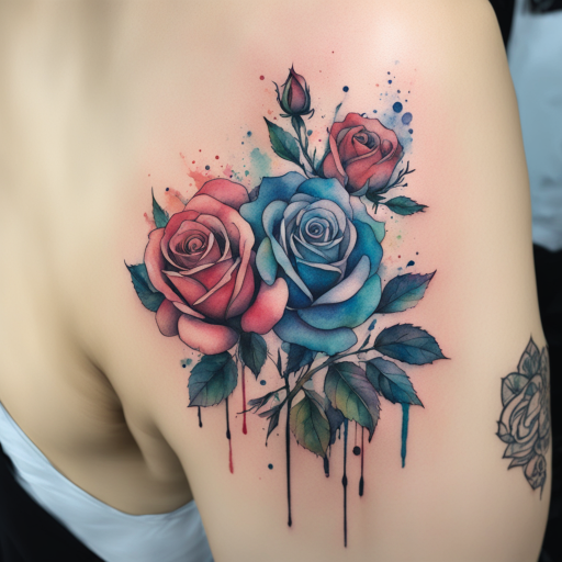 in the style of Watercolor Tatoo, with a tattoo of Rose