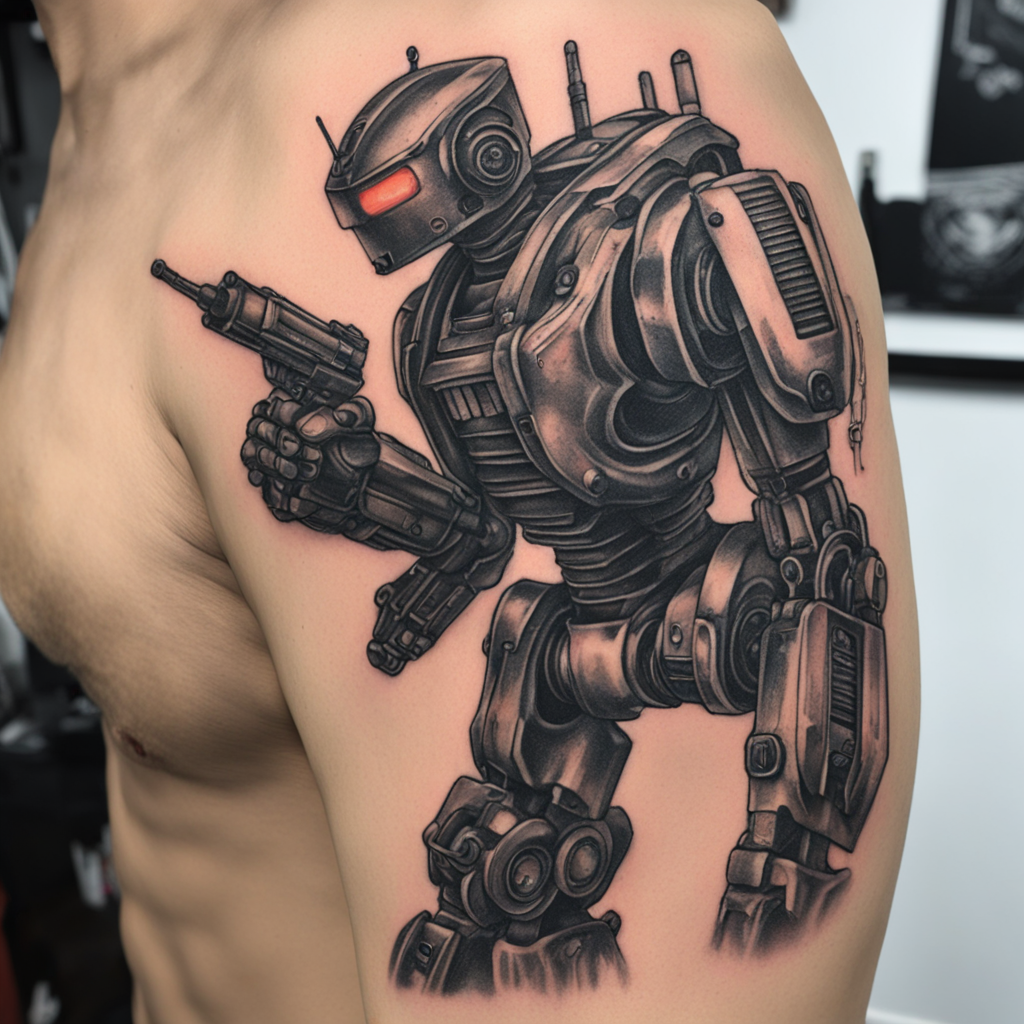 in the style of realism tattoo, with a tattoo of self-defend