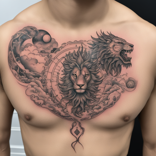 in the style of surrealism tattoo, with a tattoo of shenron on left breast