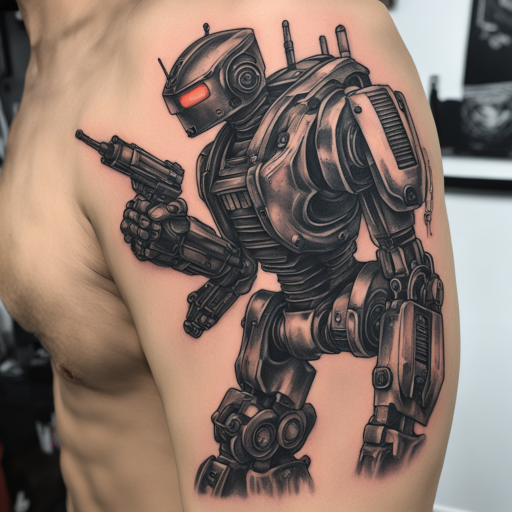 in the style of realism tattoo, with a tattoo of self-defend