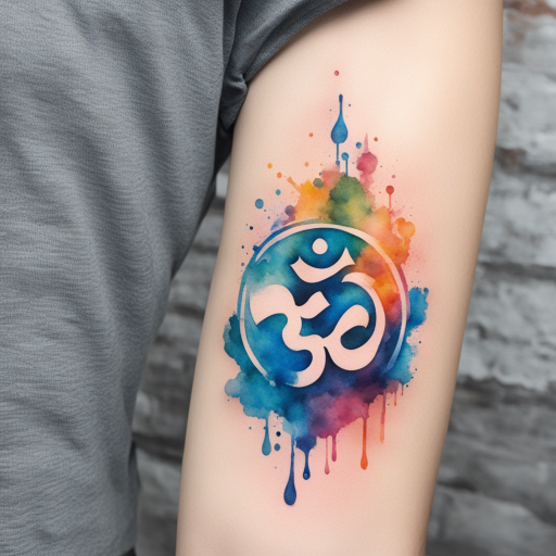 in the style of watercolor tatoo, with a tattoo of Om