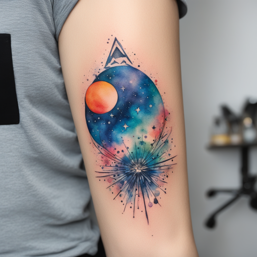in the style of watercolor tatoo, with a tattoo of 1888 Painting Flammarion