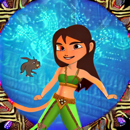 indian with meduim lenght brown hair, female with greek goddess attire with toothless from how to train your dragon around her and a tiger beside her with a frog on her shoulder