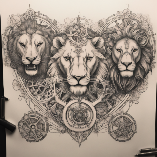 in the style of fineline tattoo, with a tattoo of Picture with in picture with in picture with in picture
Half dead scary lion on half of its body and alive and beautiful on the other is the largest picture …. Sensual taurus taking care of an Aries