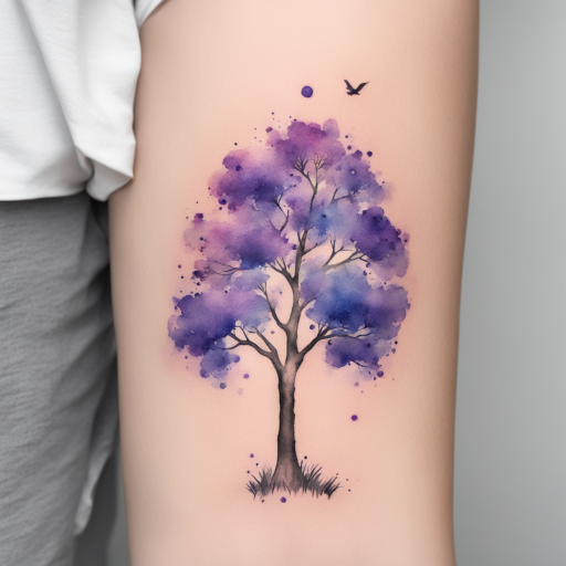 in the style of watercolor tatoo, with a tattoo of Jacaranda tree