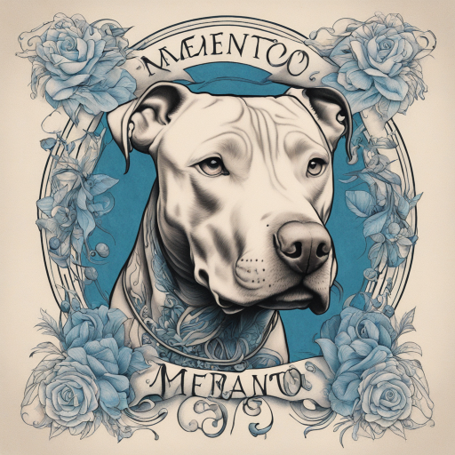 in the style of surrealism tattoo, with a tattoo of A blue nose pitbull with a tapered face