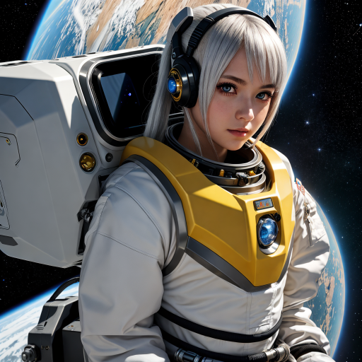 School Girl in Spacesuit with Twintails in Spacecraft