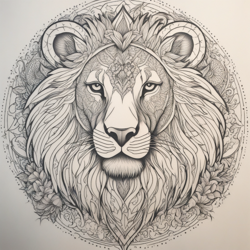 in the style of fineline tattoo, with a tattoo of lion