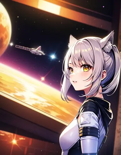 Anime Cat Girl in Space