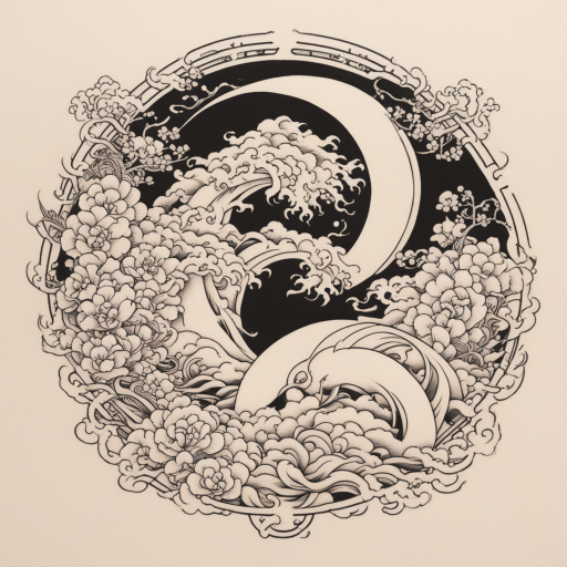 in the style of japanese tattoo, with a tattoo of womb