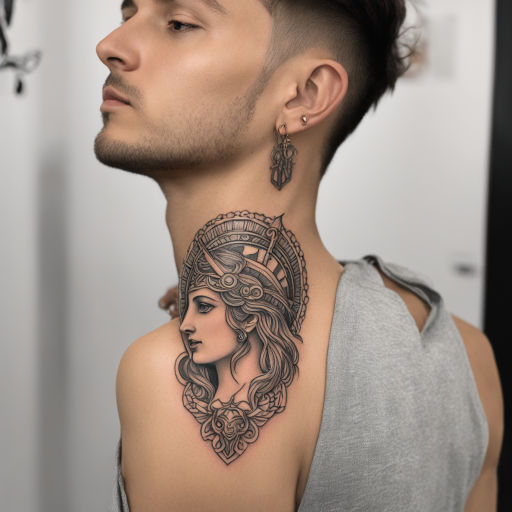 in the style of kleine tattoo, with a tattoo of greece mythology