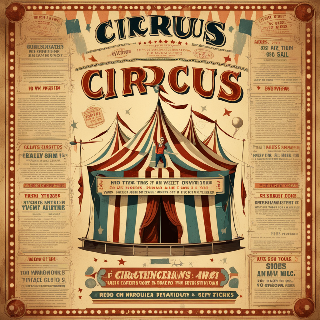 vintage poster circus drawing and notes instructions for sell tickets