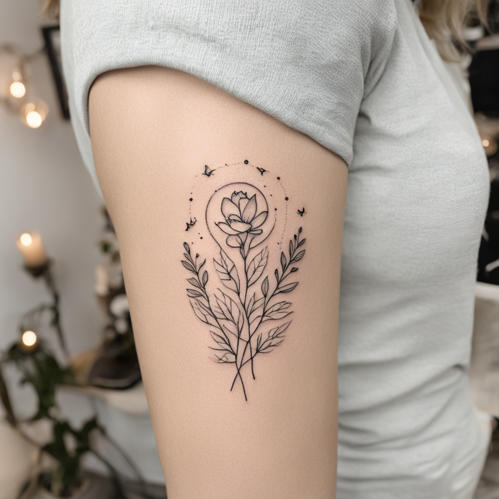 in the style of fineline tattoo, with a tattoo of create a minimal design that signifies lost of children due to miscarriages and that they are never forgotten
