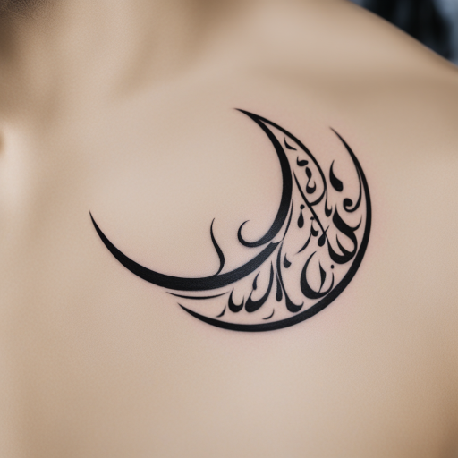in the style of kleine tattoo, with a tattoo of Create a crescent shaped calligraphy using these two words:
حب وسلام