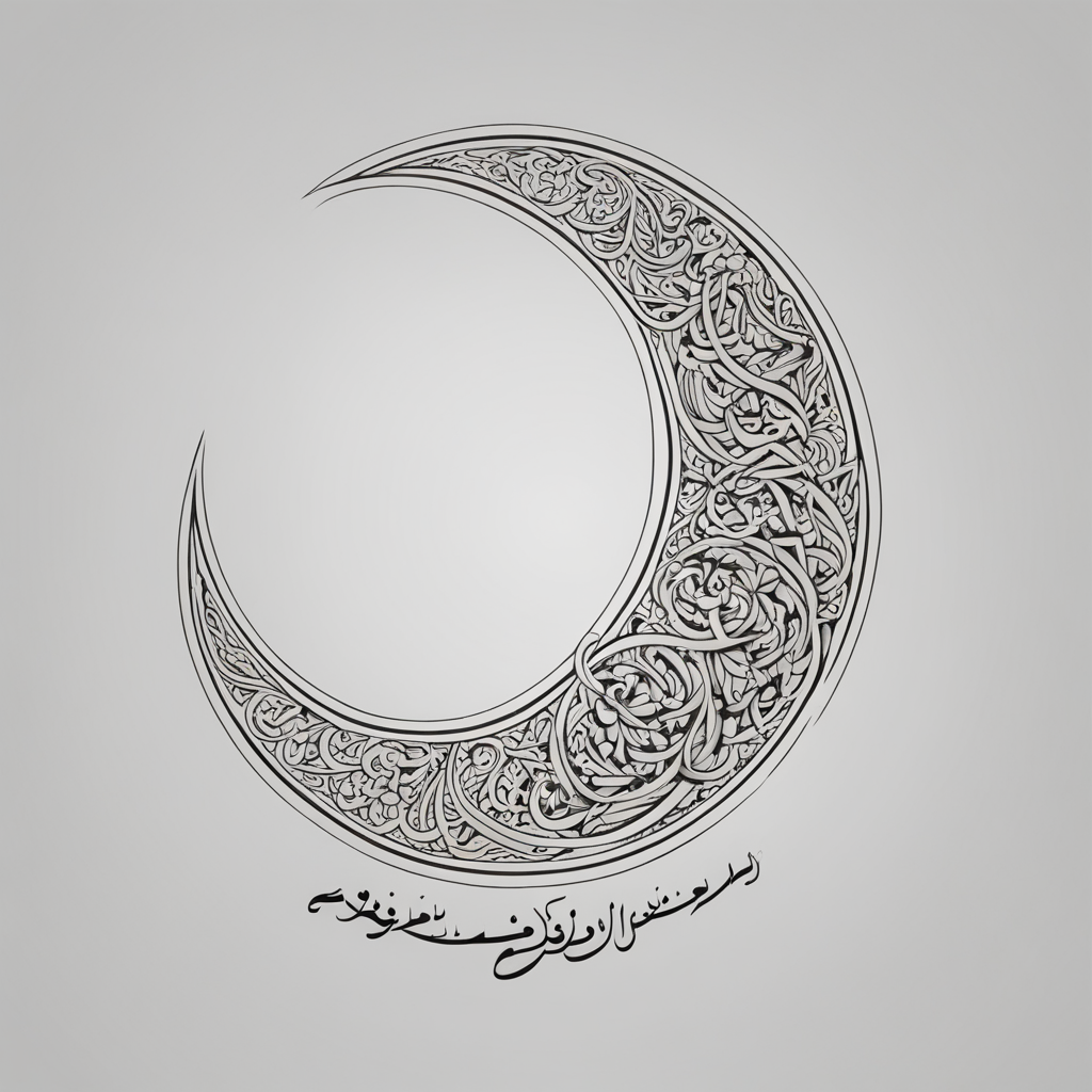 in the style of fineline tattoo, with a tattoo of Create a crescent shaped calligraphy using these two words:
حب وسلام