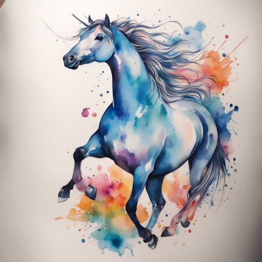 in the style of watercolor tatoo, with a tattoo of Horse