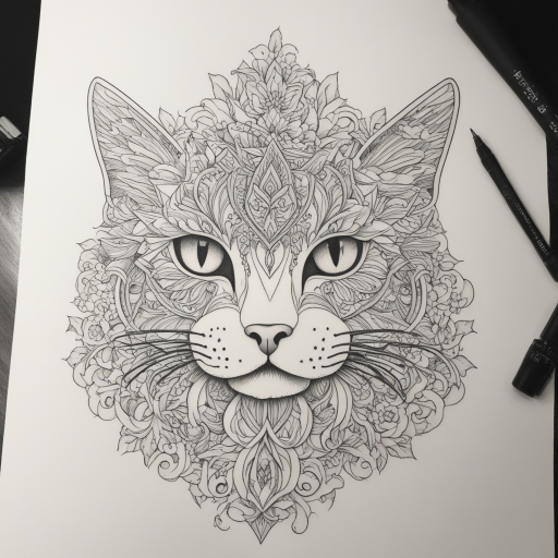 in the style of fineline tattoo, with a tattoo of cat