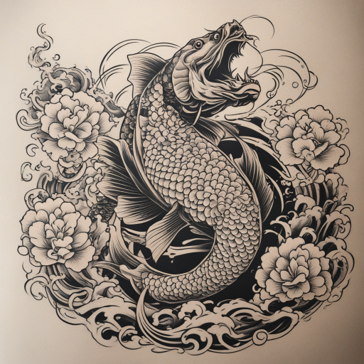 in the style of Yakuza, with a tattoo of Carp to Dragon