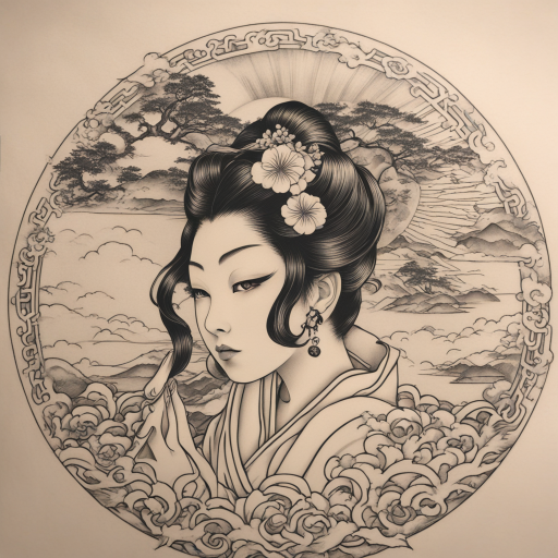 in the style of japanese tattoo, with a tattoo of 女性の悪魔のタトゥー、和風