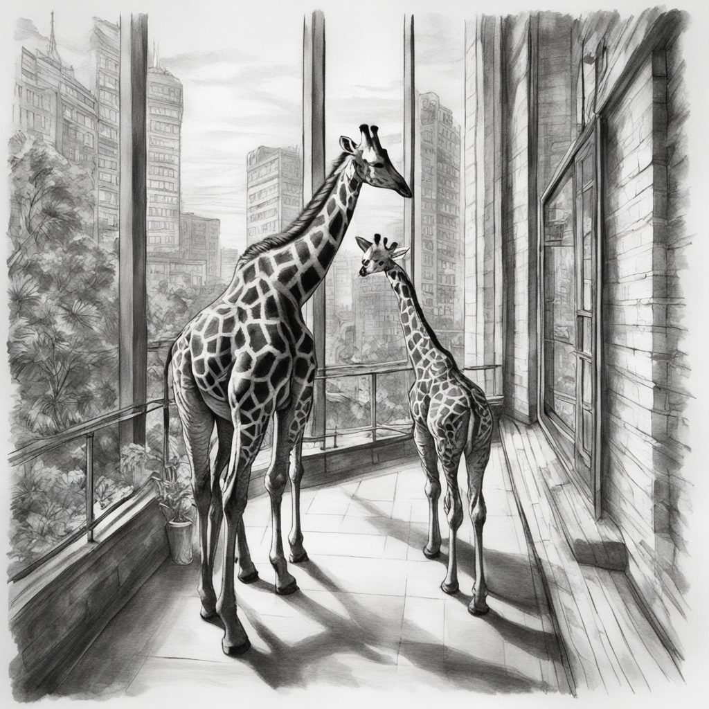 in the style of ignorant tattoo, with a tattoo of my tattoo is inspired by the giraffe scene in the videogame the last of us. instead of from inside the building