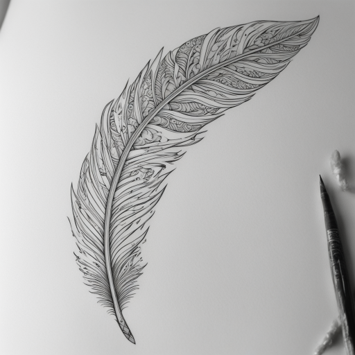 in the style of fineline tattoo, with a tattoo of Arrow feminin feather 
