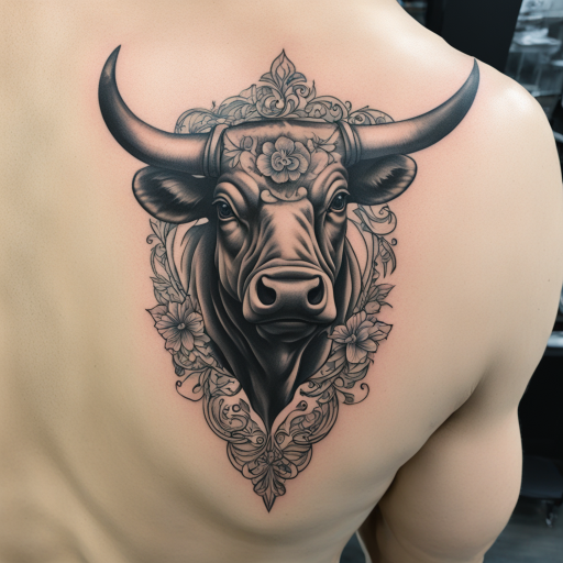 in the style of ignorant tattoo, with a tattoo of Bull