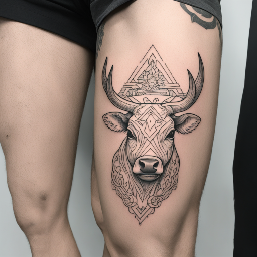 in the style of fineline tattoo, with a tattoo of Toro