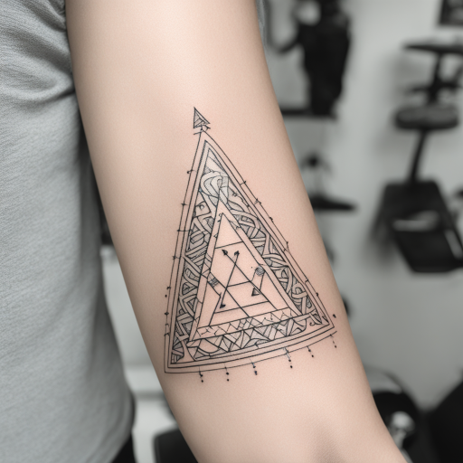 in the style of fineline tattoo, with a tattoo of triangle 