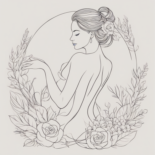 in the style of fineline tattoo, with a tattoo of one line female body line art vector woman