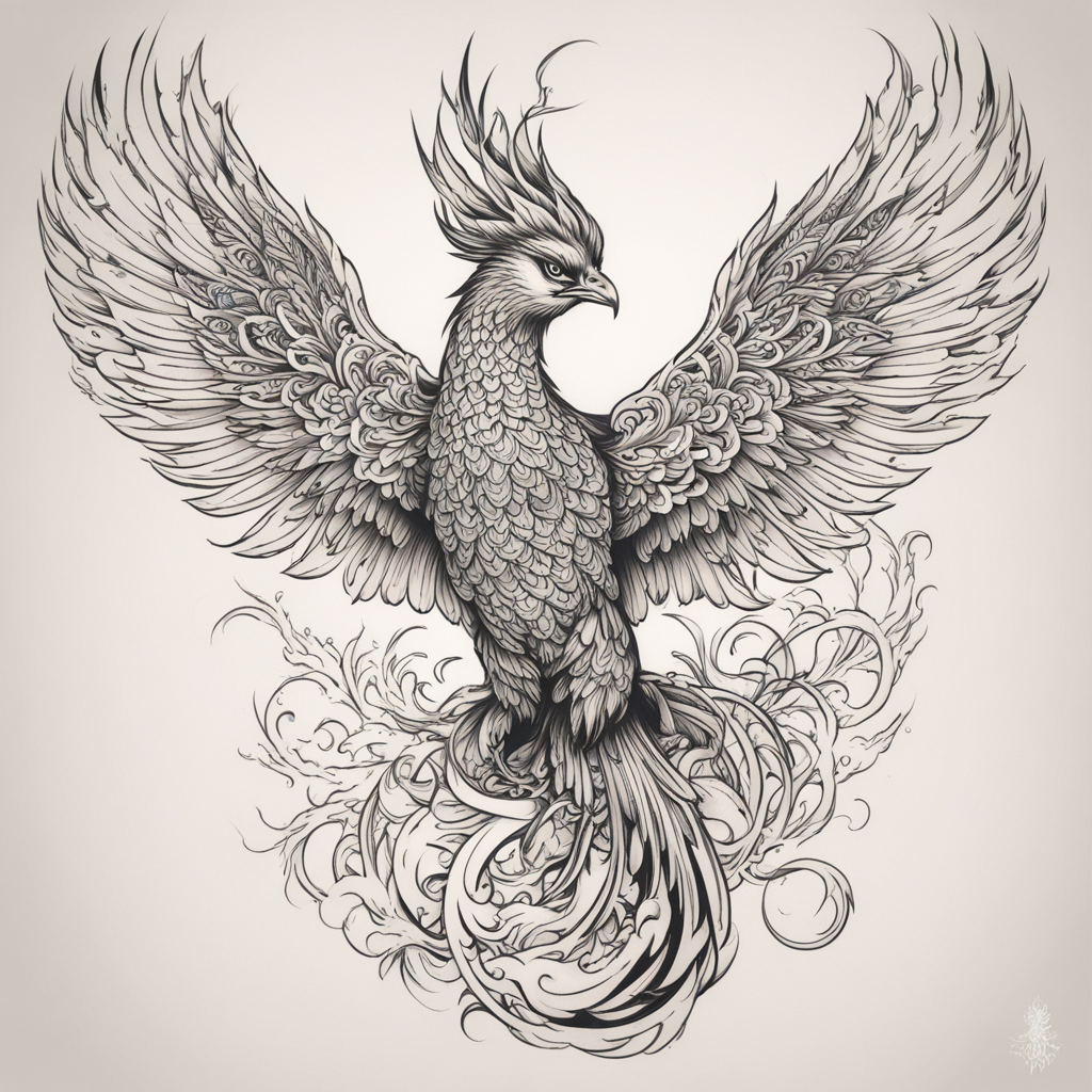 in the style of japanese tattoo, with a tattoo of phoenix tattoo