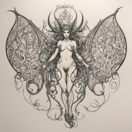 in the style of crotch tattoo, with a tattoo of Succubus womb tattoo