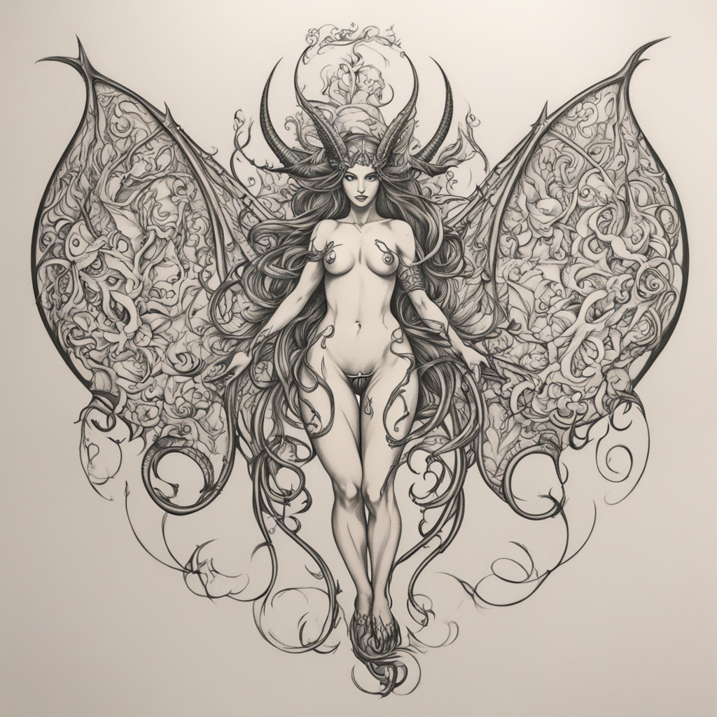 in the style of crotch tattoo, with a tattoo of Succubus womb tattoo