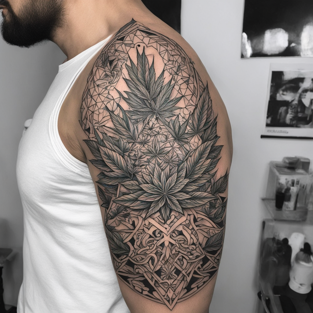 in the style of geometric tattoo, with a tattoo of amazing tattoo design