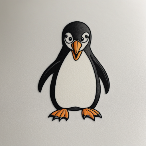 in the style of patch tattoo, with a tattoo of cartoon penguin 