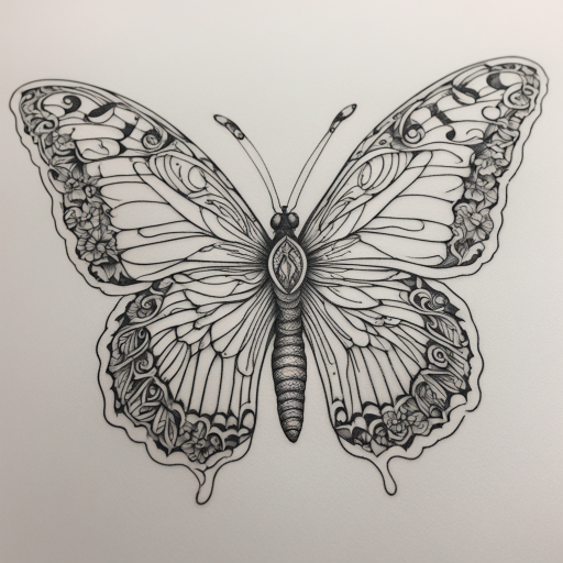 in the style of fineline tattoo, with a tattoo of 
Butterfly