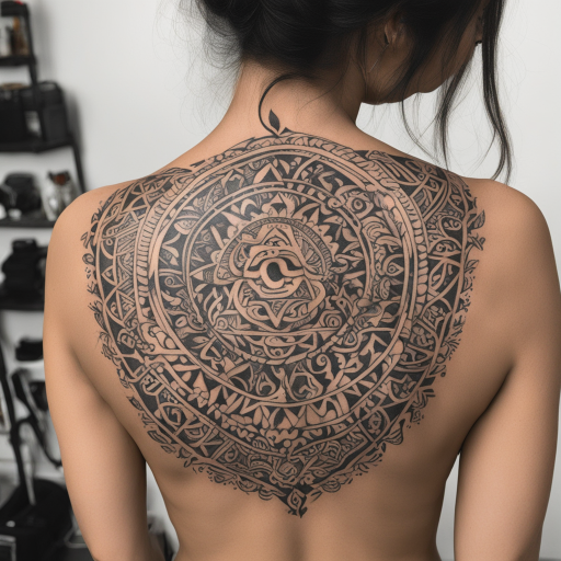 in the style of types of tribal tattoo, with a tattoo of a Inuit traditional  tribal tattoo for females