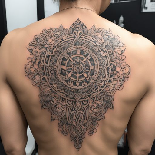 in the style of kleine tattoo, with a tattoo of Back totem  嵌