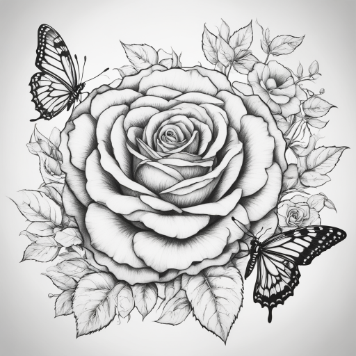 in the style of fineline tattoo, with a tattoo of Rose