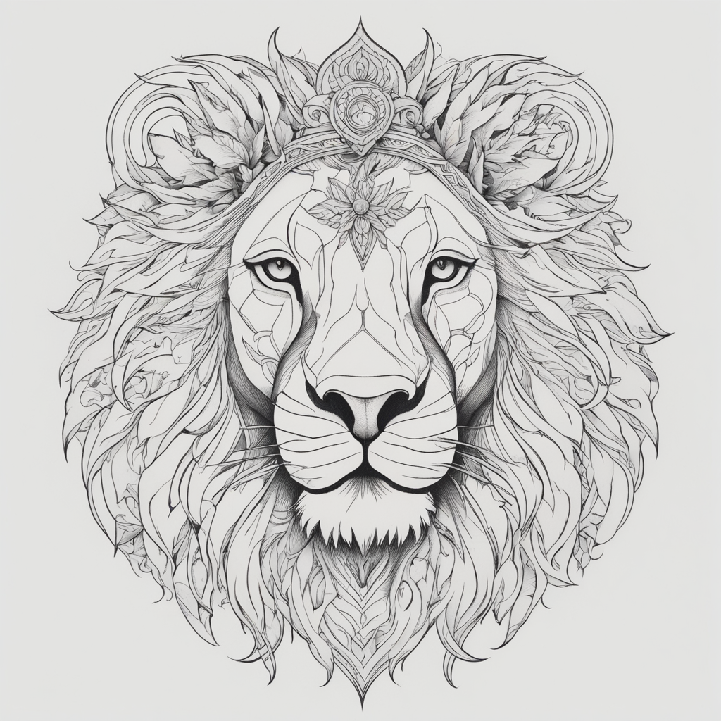 in the style of fineline tattoo, with a tattoo of lion