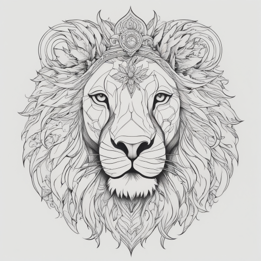 in the style of fineline tattoo, with a tattoo of lion