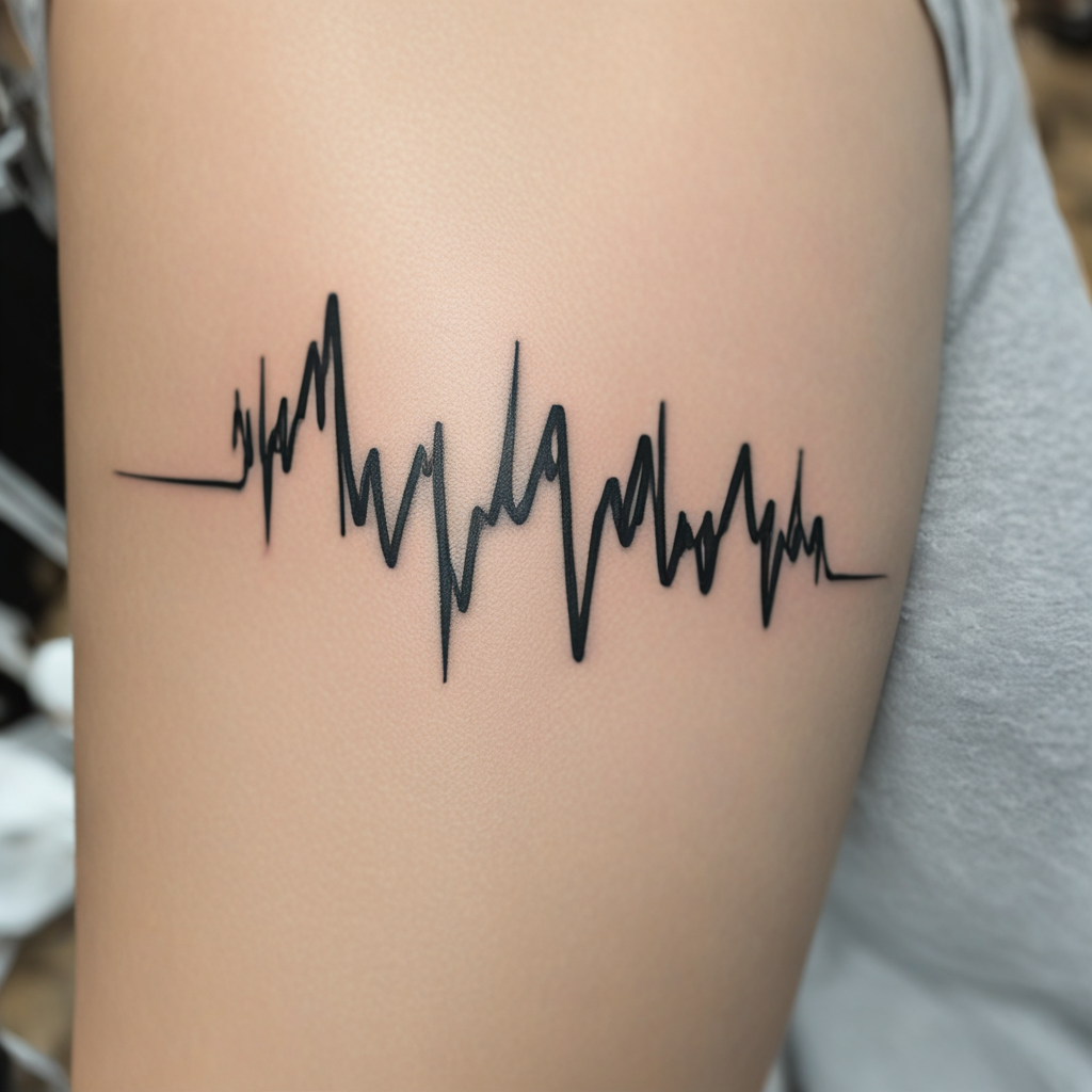 in the style of kleine tattoo, with a tattoo of Pulse tattoo also inside heartbeat