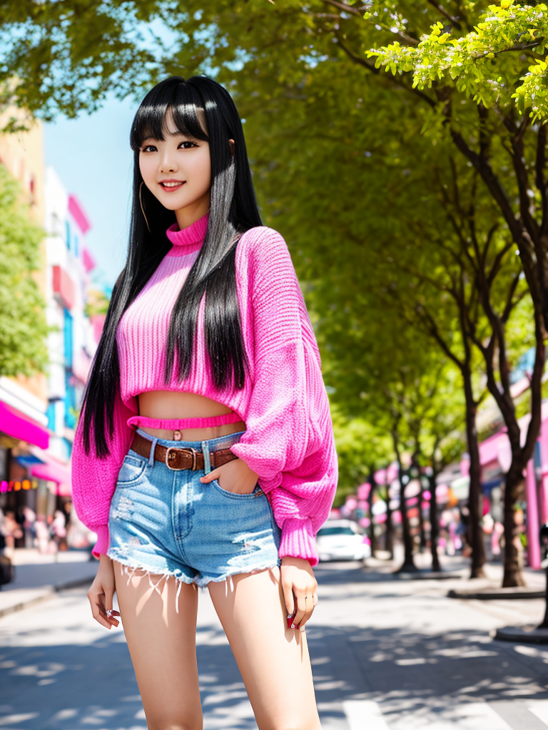 Vibrant Street Style: A Cheerful Korean Idol