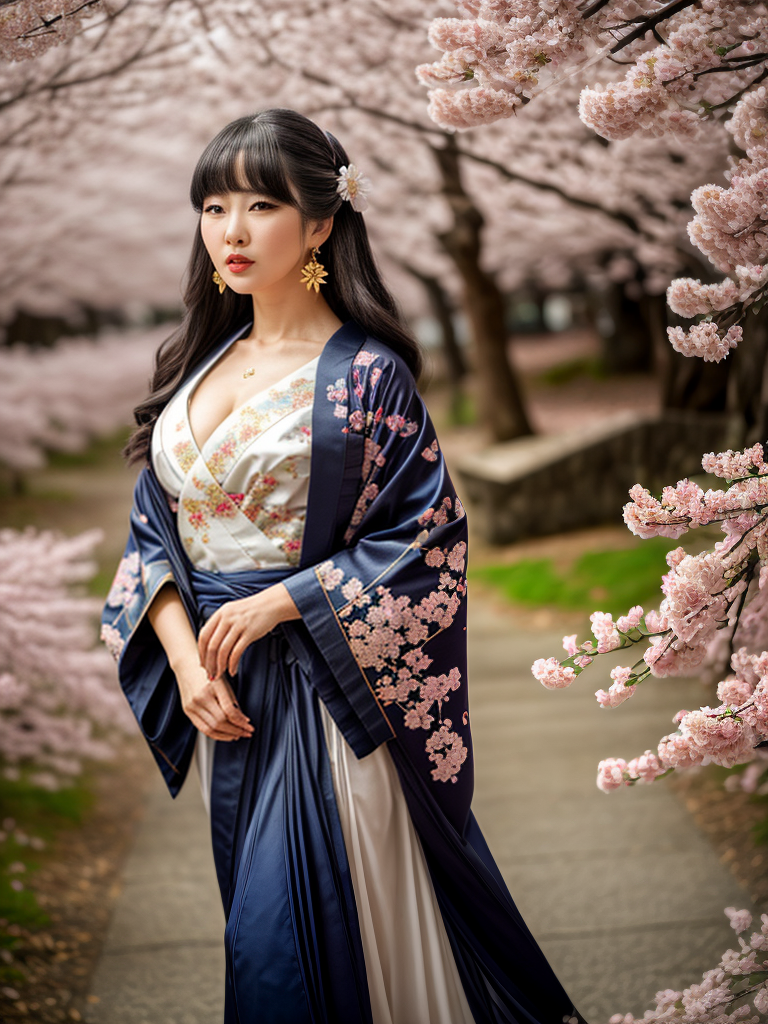 Radiant Russian Geisha: A Princess in Sakura Splendor